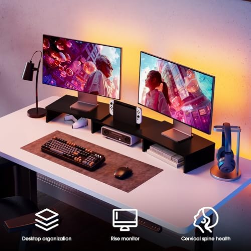 FITUEYES Dual Monitor Stand Riser, Adjustable Length and Angle, Black - Image 2