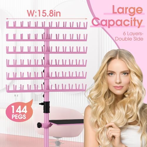 Klvied Standing Braiding Hair Rack, 144 Pegs, Pink - Image 3
