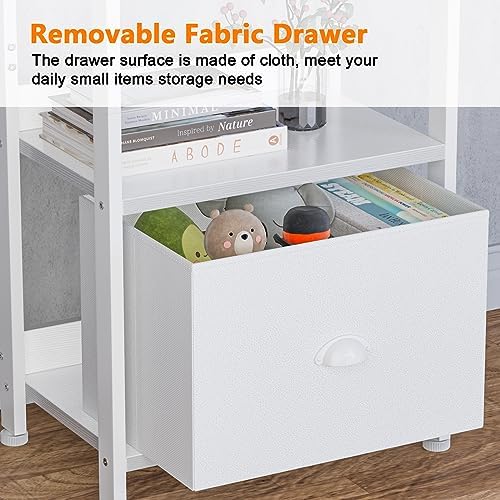 Furologee 5 Tier Bookshelf with Fabric Drawer, Tall Narrow Bookcase, White - Image 5