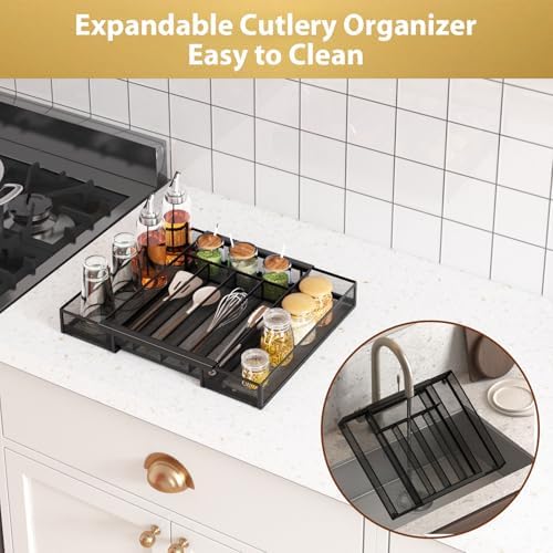 Sedegn expandable silverware tray: 9.6"-16.1" wide holds large utensils - Image 5