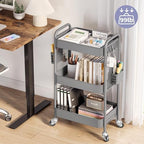 TOOLF 3 Tier Rolling Cart, Metal Utility Storage Cart with Pegboard, Grey - Image 2