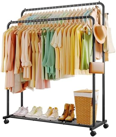 Sakugi Double Rod Clothes Rack Mesh Shelf & Hooks, 47.2x16.9x59.1, Black by Sakugi