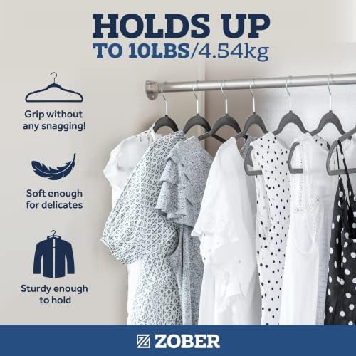 Zober Velvet Hangers 50 Pack - Heavy Duty Gray Hangers for Coats, Pants & Dress Clothes - Non Slip Clothes Hanger Set - Space Saving Felt Hangers for Clothing - Image 4