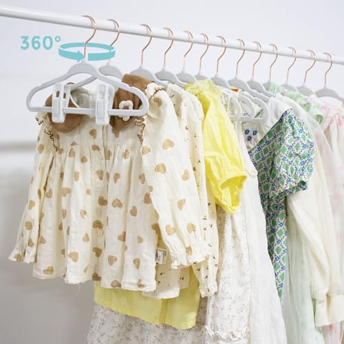 14 Inch Velvet Kids Hangers -50 Pack Durable & Non-Slip Closet Organizers for Big Kids & School-Age Children, 0.2" Ultra Slim Space-Saving Design with 10 Hanger Clips & 360° Rose Gold Hook, White - Image 6