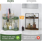shuang qing Upgraded 2-Tier Corner Bathroom Countertop Organizer – Spacious Storage for Makeup, Skincare & Perfumes, Built-in Brush Holder Fits Vanity/Dresser/Bsthtub (Sage Green) - Image 5