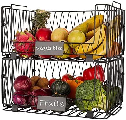 2 PACK XXL Stackable Wire Baskets for Pantry Organization and Storage by Dxlac