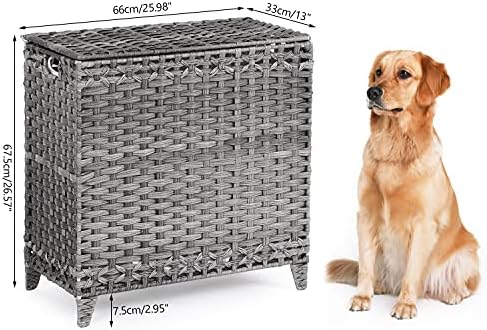 Laundry Hamper with 3 Removable Liner Bags, 132L Laundry Sorter with Lid - Image 7