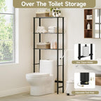 Over The Toilet Storage,3-Tier Bamboo Bathroom Shelf with Paper Holder - Image 2