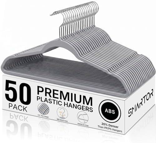 SMARTOR Plastic Hangers 50 Pack, Thin Hangers with 360° Swivel Hook by Smartor