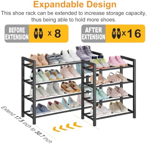 4-Tier Expandable Metal Shoe Rack for Closet & Entryway, Shoe Organizer - Image 3