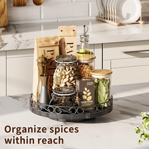 13" Lazy Susan Turntable Organizer for Table Top, Wood Lazy Susan Cabinet - Image 4