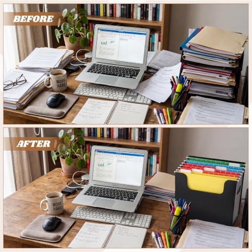 Qeeenar 2 Pcs Hanging File Box with 10 Pcs Multicolor Hanging File Folders - Image 4