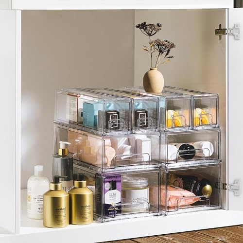 Sorbus Clear Stackable Storage Drawers with Handles (Small + Wide, 4 Pack) - Image 6
