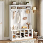 Wodeer Hall Tree with Bench and Shoe Storage, 53" Farmhouse 4-in-1 Mudroom Storage Organizer with Coat Rack, 6 Hooks, 12 Shoe Cubbies, Adjustable Shelf, for Entryway, Hallway, Living Room, White by WODEER