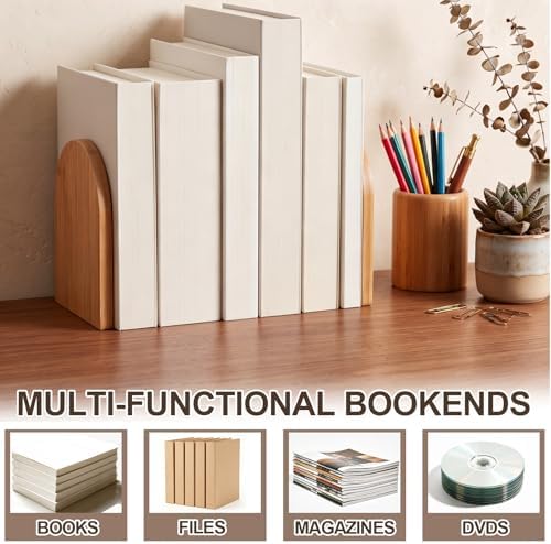 Chunful 8 Pcs Modern Bamboo Book Ends for Shelves Decorative Boho Bookends Book Shelf Organizer Minimalist Design Stopper to Hold Books for Boho Home Office (5.5 * 3.75 * 2.25inch) - Image 3