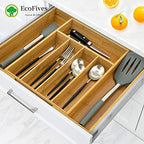 EcoFives Bamboo Silverware Organizer, Expandable Kitchen Drawer Organizer for Cutlery, Wooden Utensil Holder, Multi-Function Drawer Storage, 5-7 Compartments - Image 3