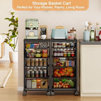 Kitchen Storage Cart with Drawer, 5-Tier Fruit Vegetable Storage Cart, Kitchen Organizer and Storage Cart with Wheels, Wooden Top Metal Wire Pantry Storage Cart rack for Fruit Snack Onion Potato - Image 5