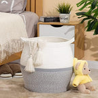KAKAMAY Woven Baskets for Storage(17"x17"),Large Cotton Rope Woven Baby Laundry Hamper,Collapsible Laundry Basket, Blanket Basket for Organizing Living Room,Nursery,Pillows,Toy Chest(Grey) - Image 3