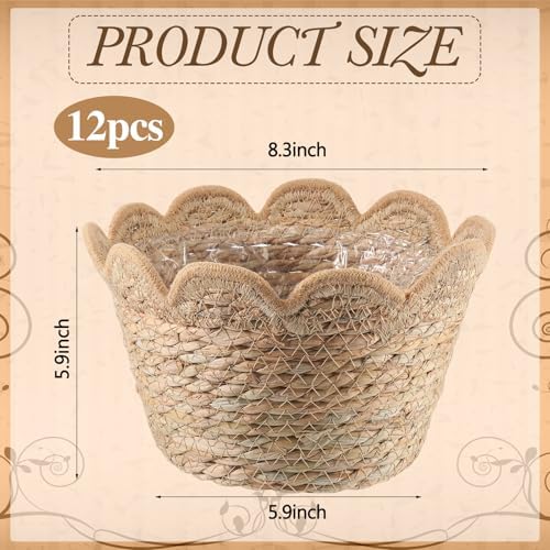 AceOrbit 12 Pcs Scalloped Seagrass Plant Basket, Medium, Brown - Image 3