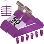 VECELO Premium Velvet Clothes Hangers Suit Heavy Duty (50 Pack)-Non Slip & Space-Saving with 6 Finger Clips & Tie Rack Excellent for Men and Women,Purple by VECELO
