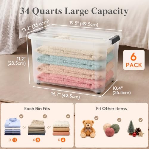 Lifewit 34 Qt Clear Storage Bins with Lids, 6 Pcs - Image 2