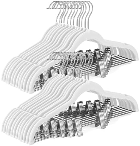 HOUSE DAY Velvet Skirt Hangers 24 Pack, White Velvet Hanger with Adjustable Clips, Space Saving Slim Pant Hangers, Heavy Duty Non Slip Clip Hanger for Pants, Skirts, Shorts by HOUSEDAY