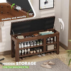 Shoe Bench for Entryway, Solid Rubberwood Shoe Bench with Hidden Storage, Adjustable 2-Tier Shelves & Soft PU Leather Seat, Shoe Rack Durable Easy Assembly for Hallway or Bedroom - Brown, 39.4" - Image 5
