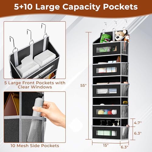 2 Pack 5 Tier Over the Door Organizer for Bathroom, Bedroom, Pantry, Black - Image 2