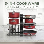 7-Tier Pots and Pans Organizer Under Cabinet - Cooking Pot Lid Organizer for Cabinet with Basket for Utensils, Lid Rack - Adjustable Vertical Holder Cookware Storage, Steel Pot Rack for Kitchen - Image 2
