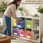 LemonRoad 6 Fabric Cube Storage Bin 11'' Classroom Bin, Rainbow, Label - Image 4