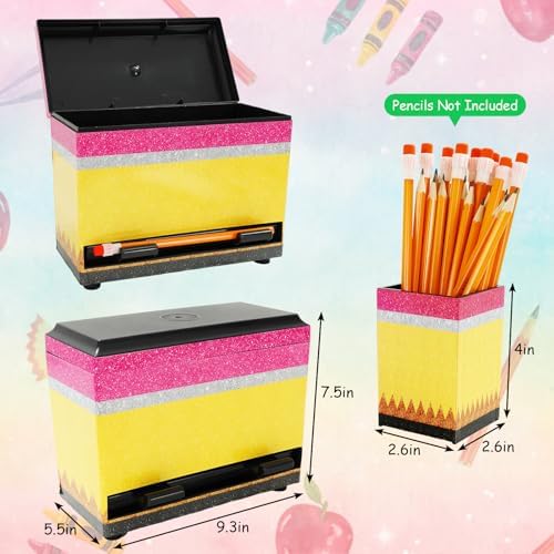 JarThenaAMCS Pencil Dispenser for Classroom Back to School Yellow Pink Pencil Holder with Lid Pen Storage Container Box for Teacher Appreciation Week Student Desk Organization Supplies - Image 2