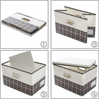 PRANDOM Large Collapsible Storage Bins with Lids [3-Pack] Fabric Foldable Storage Boxes Organizer Containers Baskets Cube with Cover for Home Bedroom Closet Office Gray plaid & Cream(17.7x11.8x11.8) - Image 4