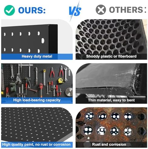 Peg Board, 4 Pack Metal Pegboard Panels Black Pegboards Wall Organizer with Frame Large Heavy Duty Peg Board with Hooks for Walls Home, Garage Tool Storage, Office, Craft Room, Kitchen 24”×16” - Image 6