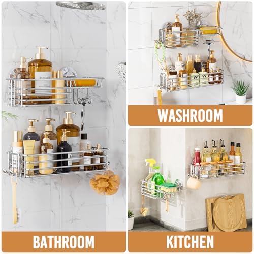 LEVERLOC Shower Caddy Suction Cup, 2 Pack Silver Bathroom Shower Organizer - Image 6