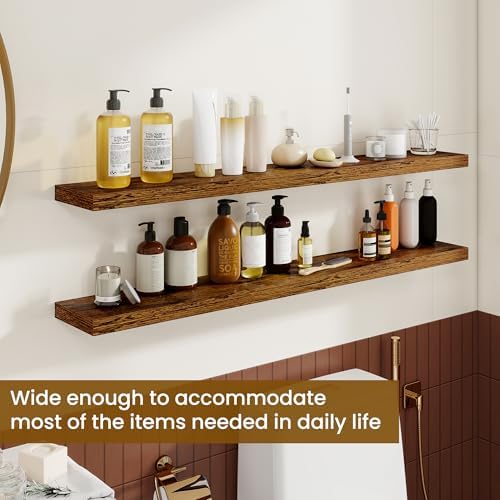 Dreamland 48Inch Floating Shelves for Wall, Rustic Wooden Storage Shelf for Living Room, Kitchen, Farmhouse, Wall Mounted Display Shelving with Invisible Heavy-Duty Metal Bracket, Set of 2 - Brown - Image 4