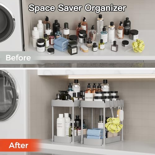 2 Packs Under Sink Pull-Out Storage Organizers, 14.8 Inches, Grey - Image 5