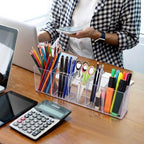 12 Pack Pen Organizer, 5 Compartments Clear Acrylic Desk Holder - Image 6