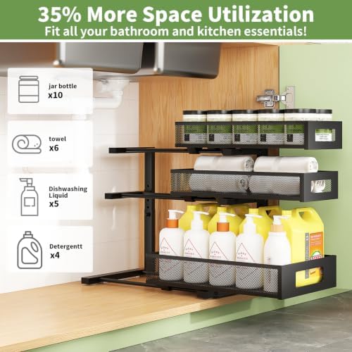 Under Sink Organizer,3-Tier Heavy Duty Pull out Cabinet Organizer Shelf - Image 2