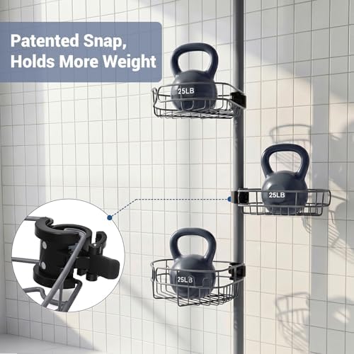 Standing Shower Caddy Corner, 4-Tier Adjustable Height Bathroom Organizer, 6-Section Pole, Sturdy Floor Standing Shelf for Shower – No Drilling, No Spring Tension (Gray) - Image 5