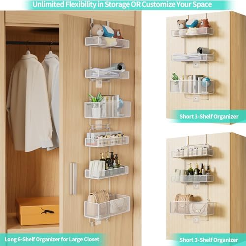 HapiRm Over Door Organizer Storage - Separable Door Organizer Hanging with 6 Metal Large Capacity Baskets for Bathroom Bedroom Kitchen Pantry Closet (White) - Image 4