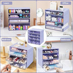 Desk Storage Organizer with 9 Drawers, 4 Tiers Stackable Desktop Craft Storage Drawers, Clear Storage Box Caddy for Stationary Makeup Jewelry Office Craft Supplies (Purple) - Image 6