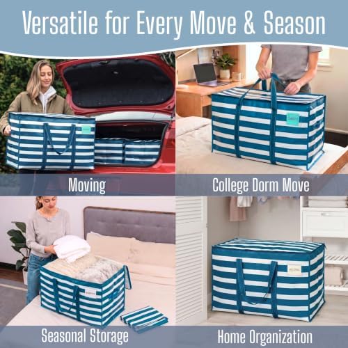 VENO 4 Pack Heavy Duty Moving Bags, Extra Large Storage Bags with Reinforced Handles & Strong Zippers, Foldable & Reusable Moving Box Alternative for Clothes & Dorm Storage - Image 6