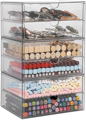 Clear Desk Drawer Organizer, 6 Drawers, Plastic - Image 2