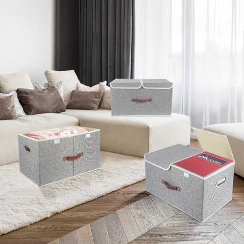 TYEERS Extra Large Collapsible Storage Bins with Lids and Compartments, Organizing Bins for Closet Storage, Clothes Storage, Cube Organizer for Home Office Storage - 3 Pack - Gray - Image 7