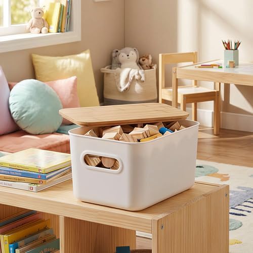 Citylife 7 QT Storage Bins with Bamboo Lids, Stackable with Handles, 4-Pack - Image 4