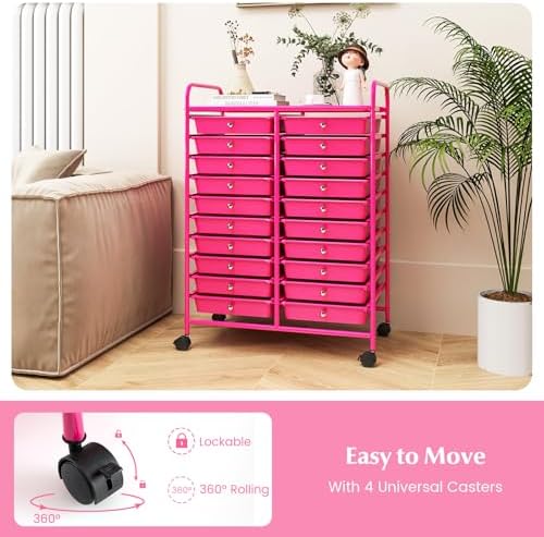 COSTWAY 20-Drawer Rolling Storage Cart, Utility Storage Organizer Cart - Image 4