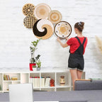 Set of 6 Large Round Rustic Farmhouse Trendy Wall Decor - Rattan Seegrass Handcrafted Hanging Woven Wall Baskets With Attached Hooks - Perfect For Bedroom & Living Room Decor - Image 2