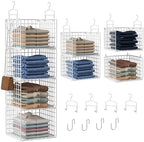 Hanging Closet Organizer, 4 Tier Metal Closet Organizers and Storage with 4 Hanging Hooks 4 S-Hooks for Wardrobe Laundry Room, Wire Storage Shelf for Clothes Sweaters Pants (White) by Orapoke