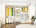 Ulif M5 Wall Mounted Clothes Garment Rack, Heavy Duty Closet Storage and Organizer with 6 Shelves and 3 Expandable Hanger Rods, Space Saver Suit (46.2-102.4)" W x 14" D x 83.1" H, White - Image 2