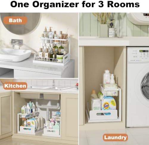 REALINN Under Sink Organizer, L-Shaped 2 Tier Pull Out Cabinet Organizer - Image 3